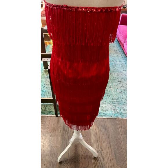 Red 1920s Flapper Dress Costume Set Headpiece Gloves Boa Wig Necklace Sz 4 Small - Picture 16 of 16